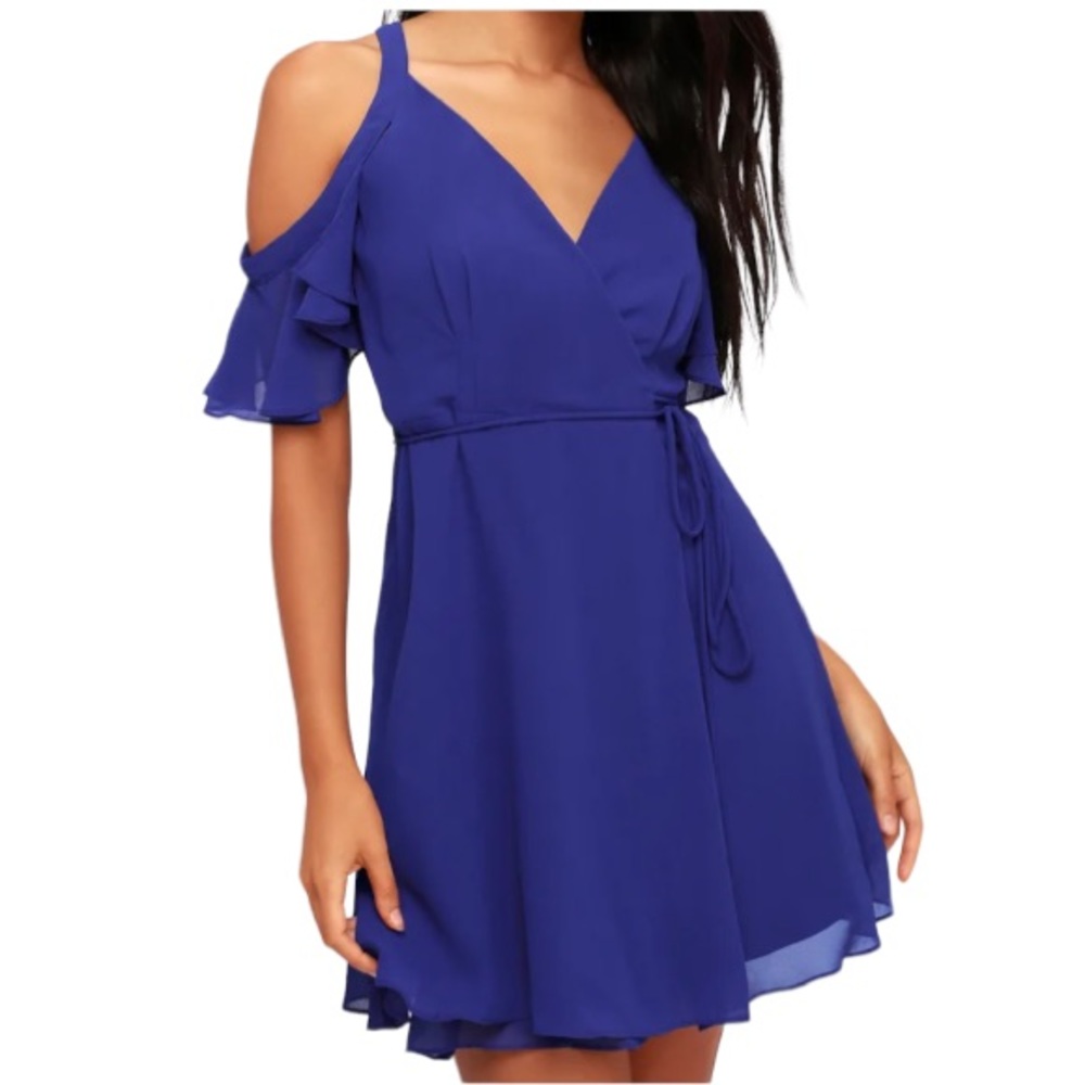 Lulus Bombshell Royal Blue Off-The-Shoulder Wrap Dress Size XL - Picture 2 of 13